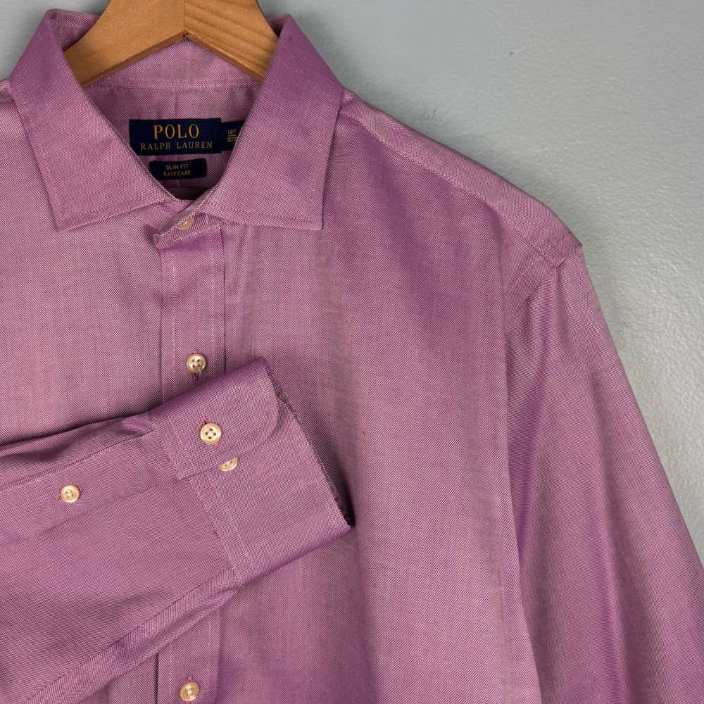 Polo Ralph Lauren Mens 16.5 32/33 Purple Slim Fit Button Up Dress Shirt Pony